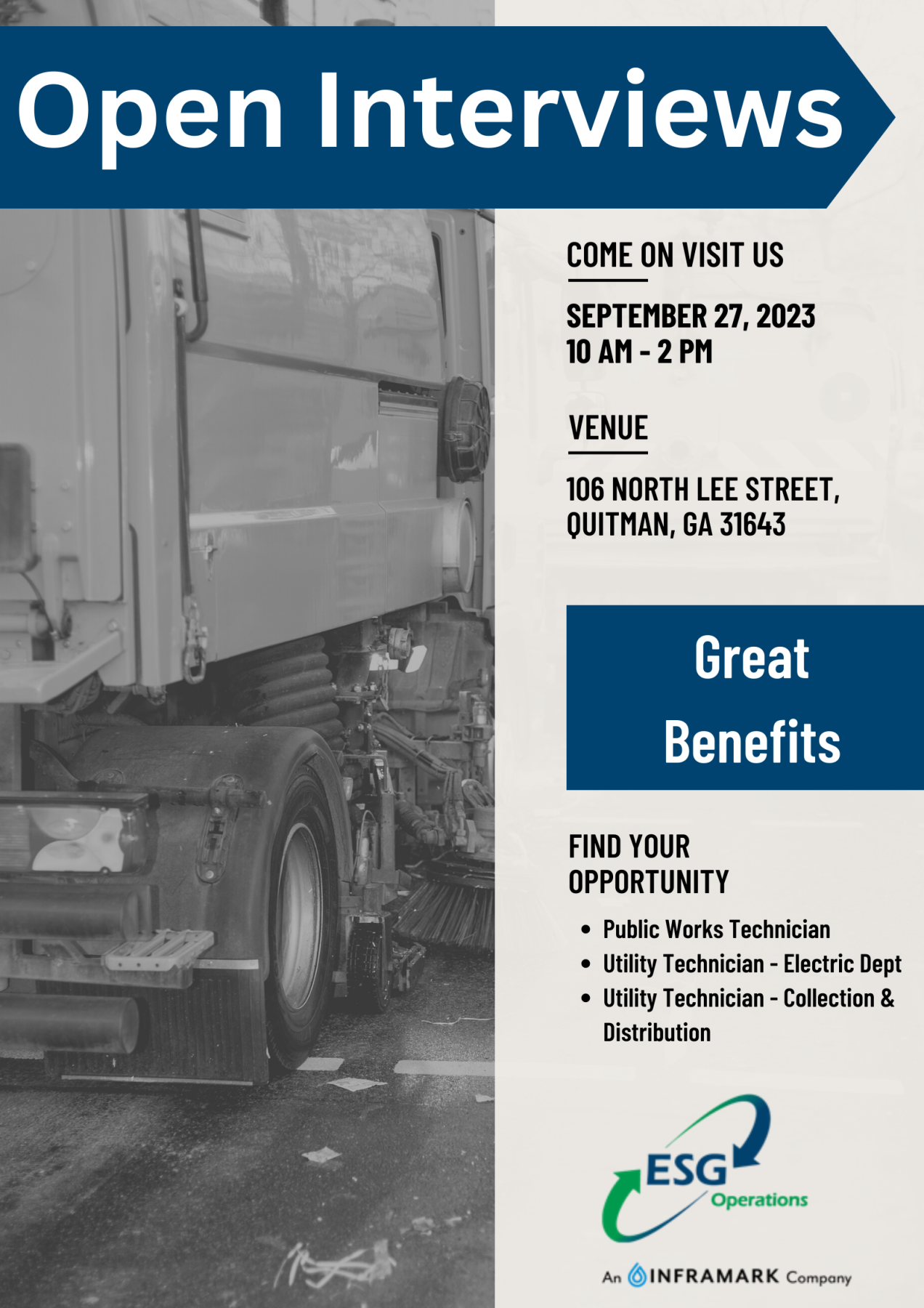 ESG Job Fair 9/27/23 from 10 am to 2 pm at 106 North Lee Street