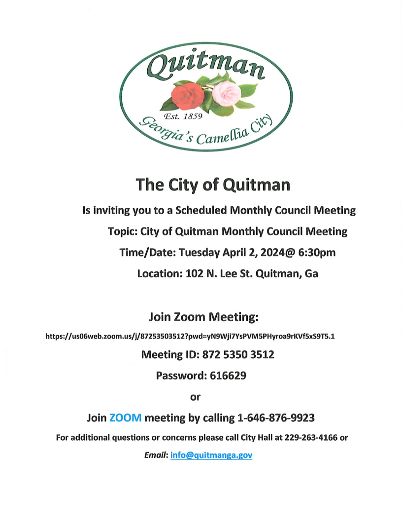 City Council Meeting (April 2, 2024) City of Quitman, GA